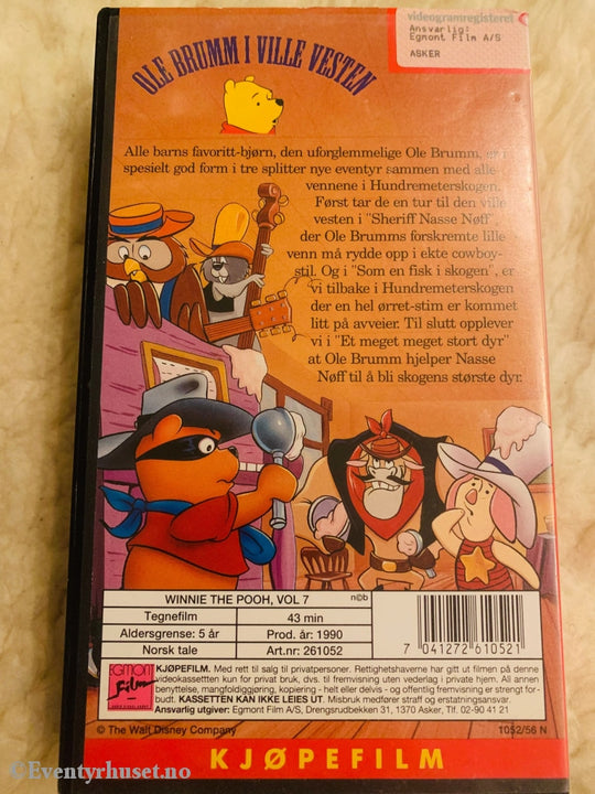 Disney Vhs Leiefilm. 261052. Ole Brumms Nye Eventyr. Brumm I Ville Vesten. 1990.