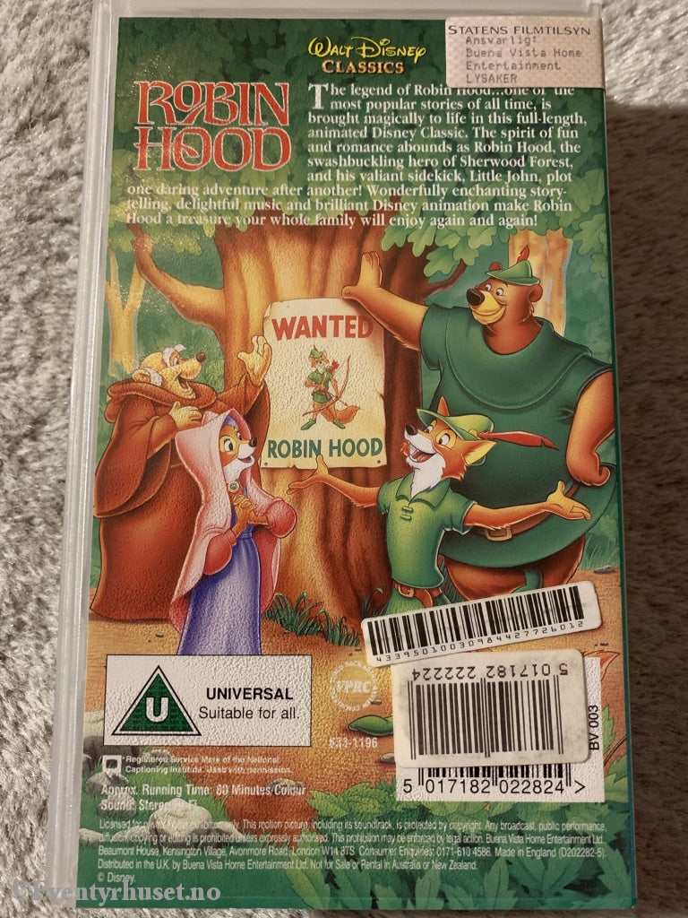 Disney Vhs. Robin Hood. Solgt I Norge! Vhs