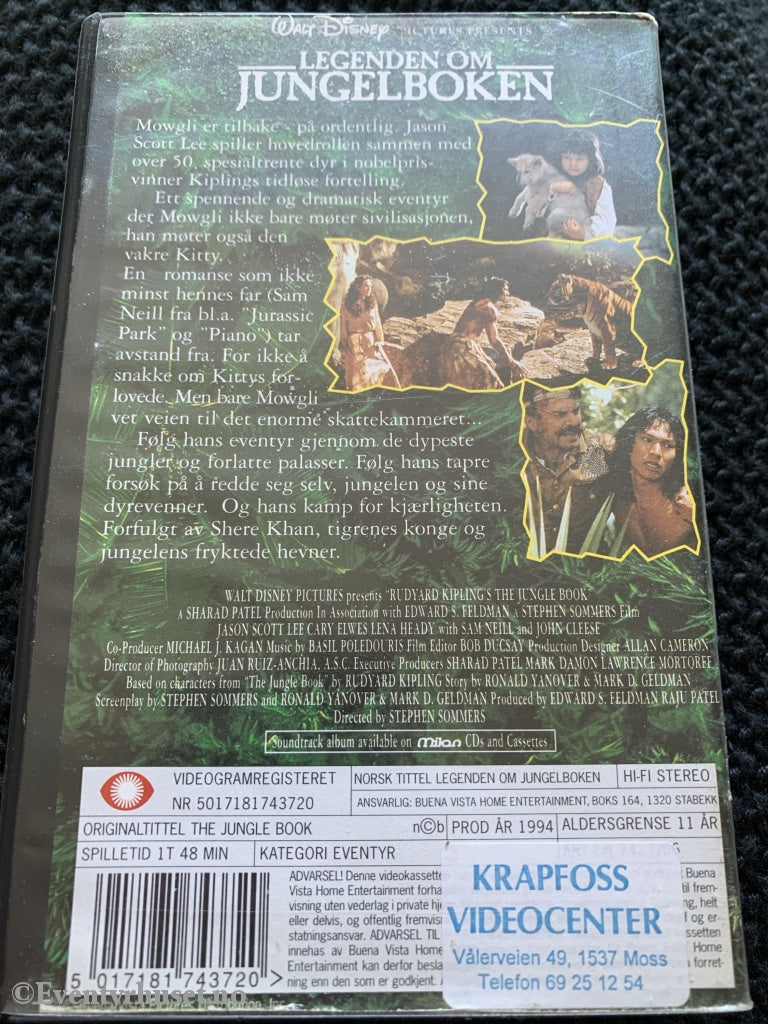 Disney Vhs. Ruyard Kiplings Legenden Om Jungelboken. 1994. Vhs (Versjon: Eldre Utleiefilm).