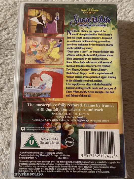 Disney Vhs. Snow White And The Seven Draws. Solgt I Norge! Vhs