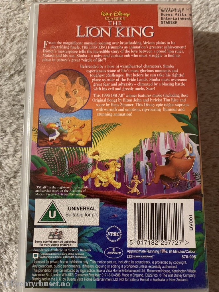 Disney Vhs. The Lion King. Solgt I Norge! Vhs