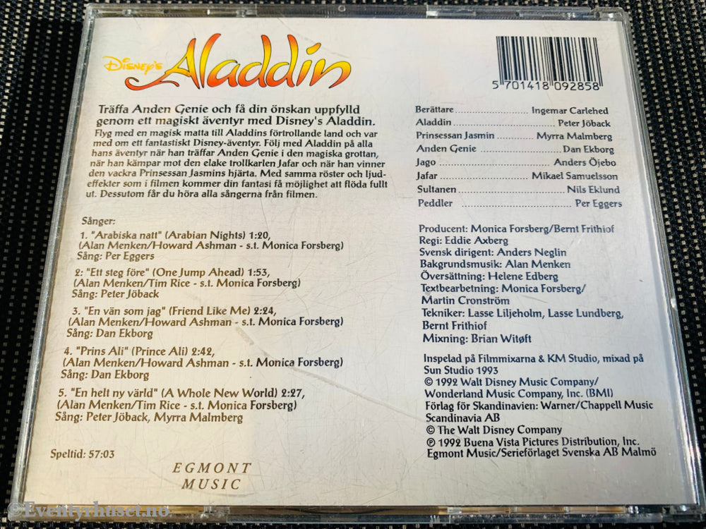 Disney’s Aladdin. 1992. Cd. Svensk Utgave. Cd