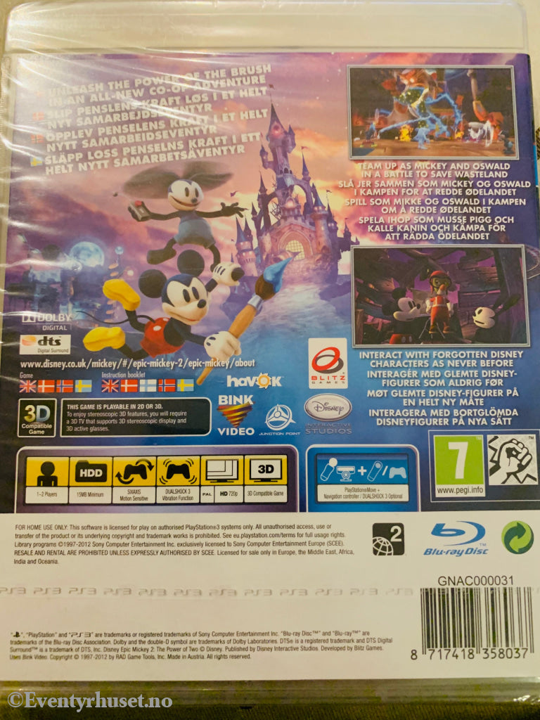 Disney’s Epic Mickey. Vol. 2. Ps3. Ny I Plast! Ps3