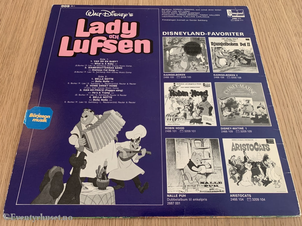 Disneys Lady Och Lufsen. 1979. Lp. Lp Plate