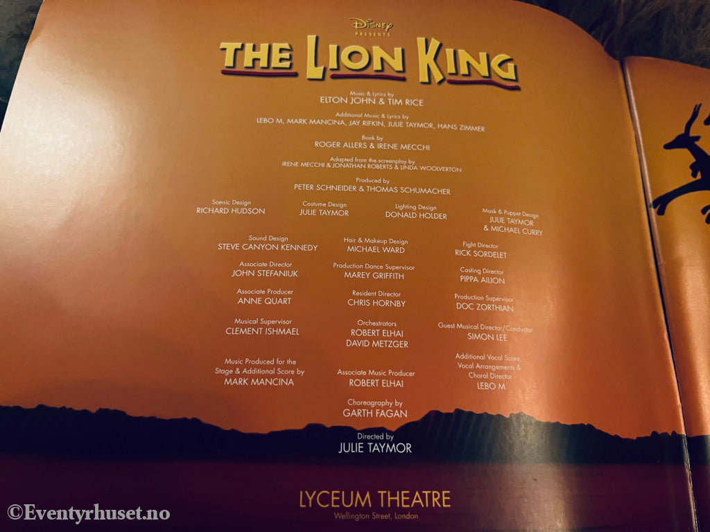 Disney’s The Lion King. Hefte Fra Forestilling På Lyceum Theatre London. 2012.