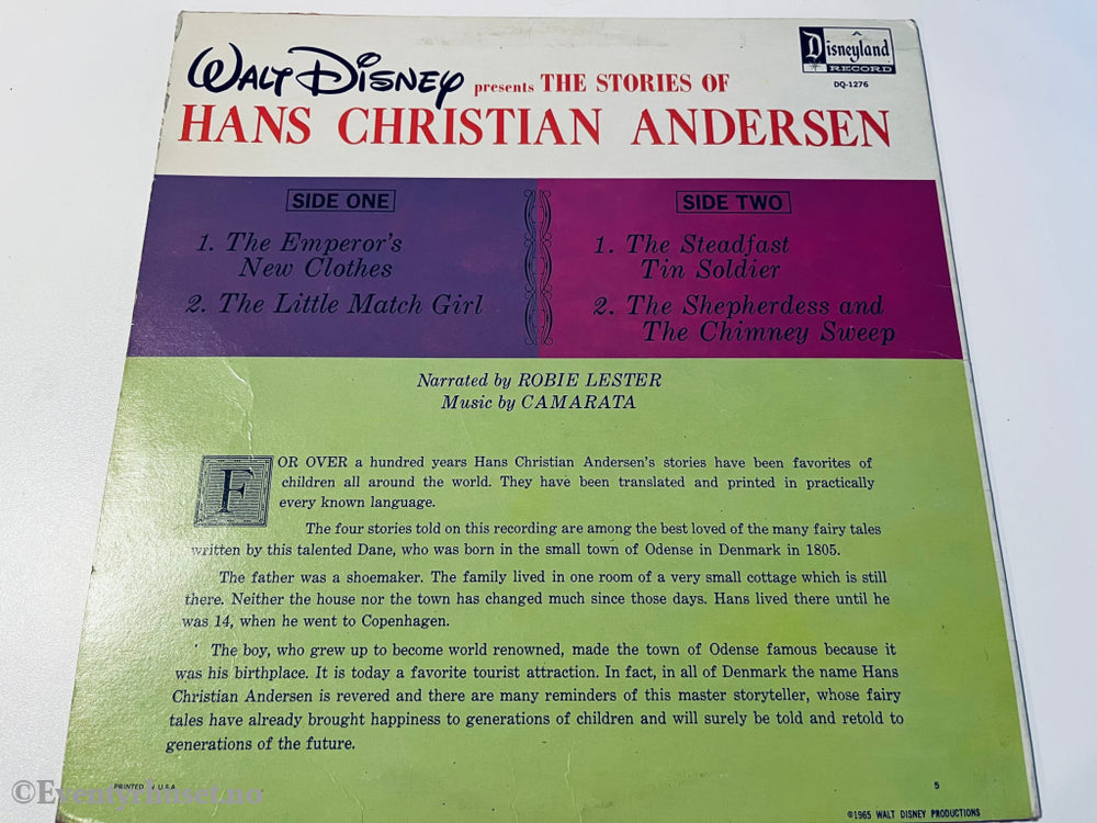 Disney’s The Stories Of Hans Christian Andersen. 1965. Lp. Lp Plate