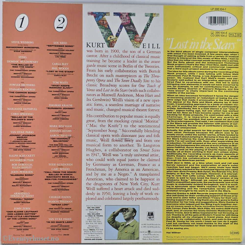 Diverse Artister. 1985. Lost In The Stars (The Music Of Kurt Weill). LP.