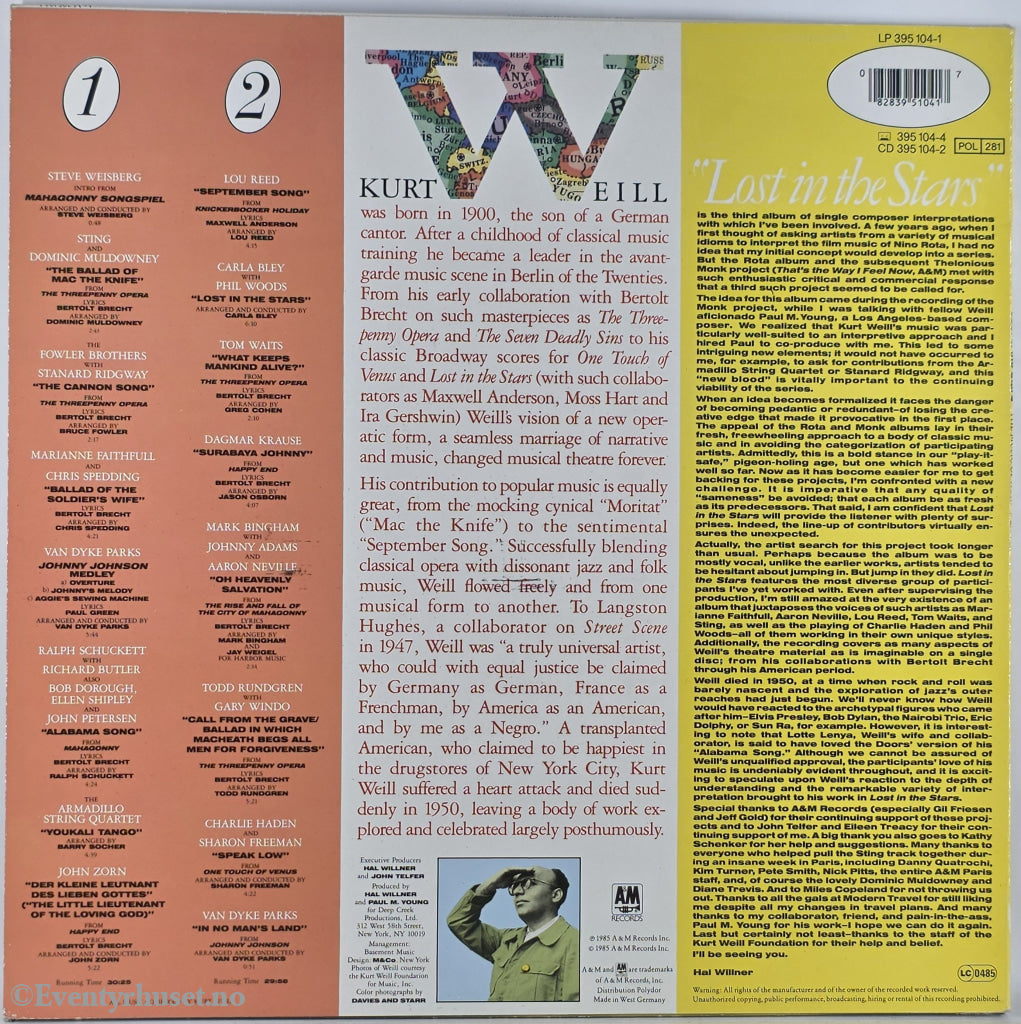 Diverse Artister. 1985. Lost In The Stars (The Music Of Kurt Weill). LP.