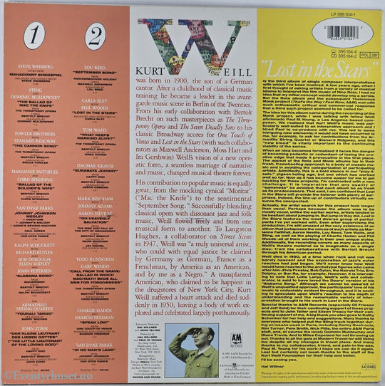 Diverse Artister. 1985. Lost In The Stars (The Music Of Kurt Weill). LP.