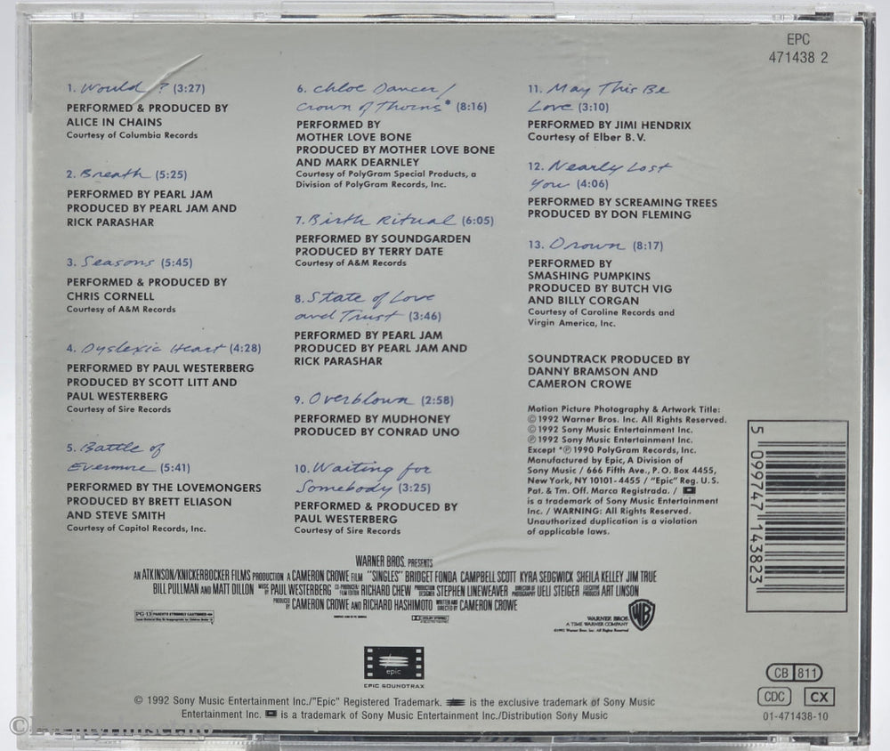 Diverse Artister. 1992. Singles (Original Motion Picture Soundtrack). CD.