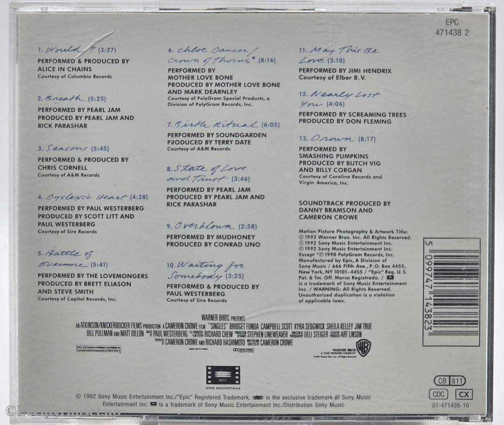 Diverse Artister. 1992. Singles (Original Motion Picture Soundtrack). CD.