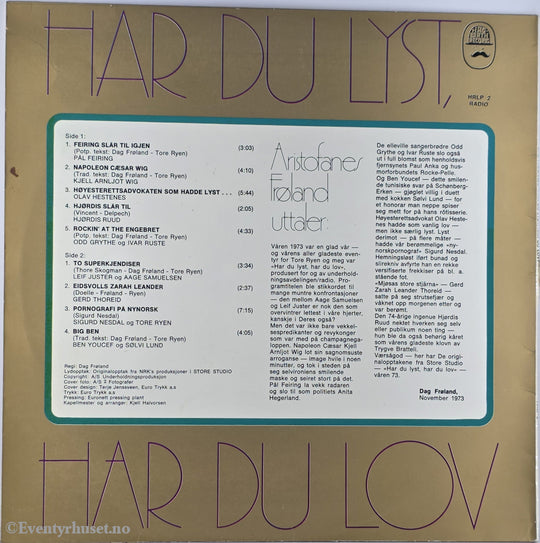 Diverse Artister (Dag Frøland). Årstall Ukjent. Har Du Lyst, Har Du Lov (Vol. 1). LP.