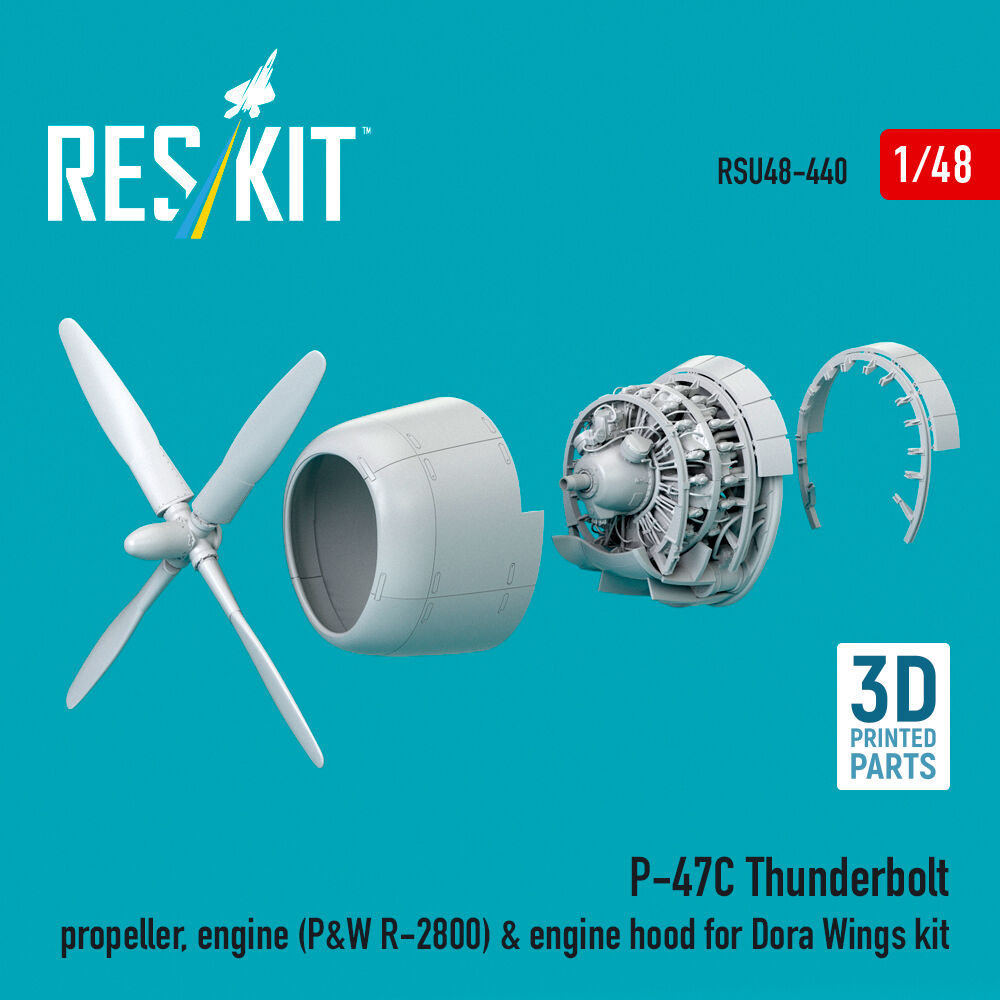 P-47C Thunderbolt propeller, engine (P&W R-2800) & engine hood (3D Printed) for Dora Wings