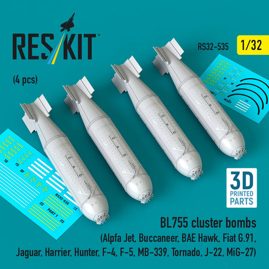 BL755 cluster bombs (4 pcs) (Alpfa Jet, Buccaneer, BAE Hawk, Fiat G.91, Jaguar, Harrier, Hunter, F-4, F-5, MB-339, Tornado, J-22, MiG-27) (3D Printed)