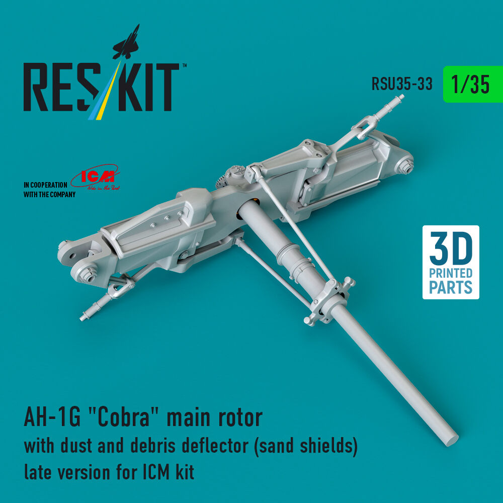 AH-1G Cobra main rotor with dust and debris deflector (sand shields) late version for ICM kit (3D Printed)