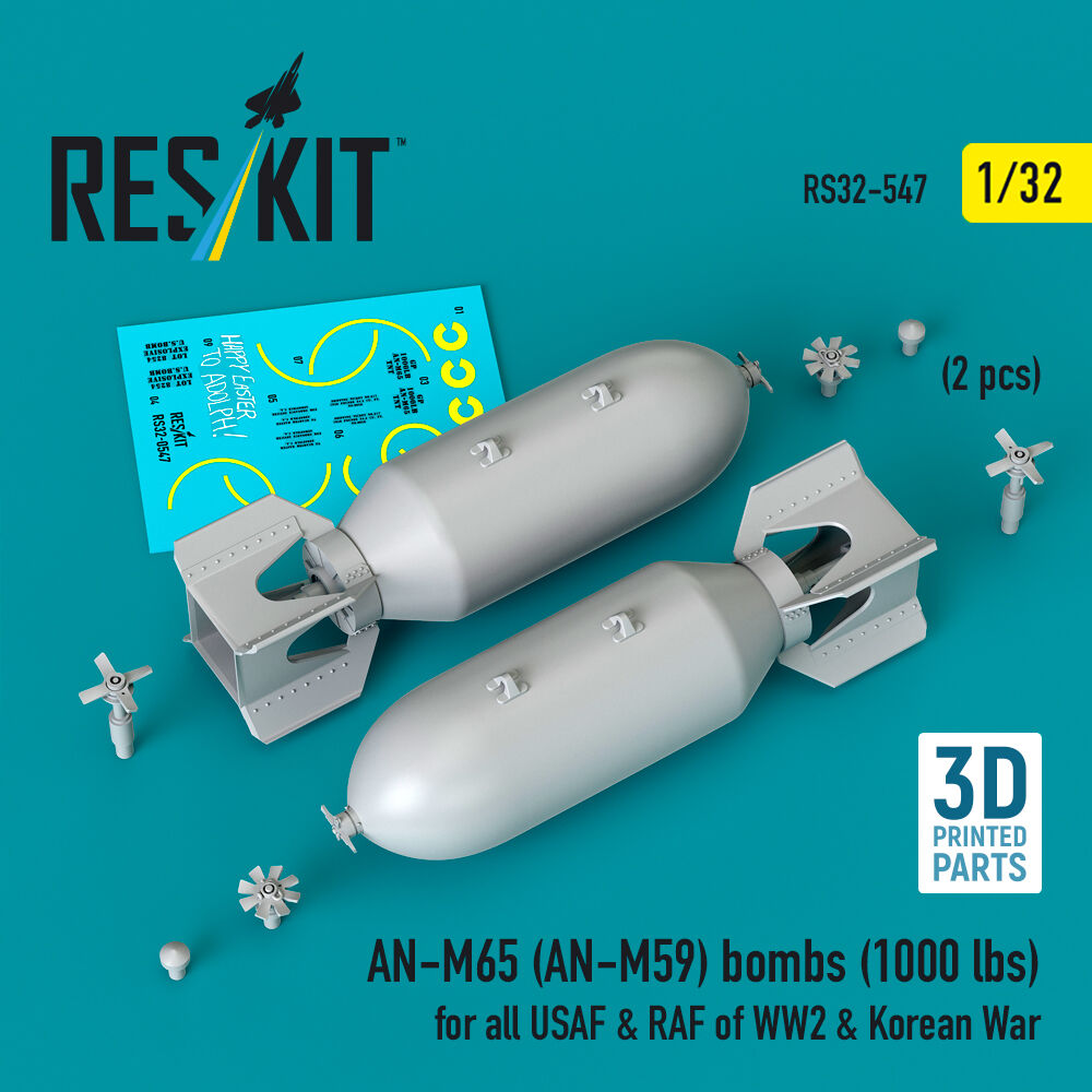 AN-M65 (AN-M59) bombs (1000 lbs) for all USAF & RAF of WW2 & Korean War (2 pcs) (3D Printed)