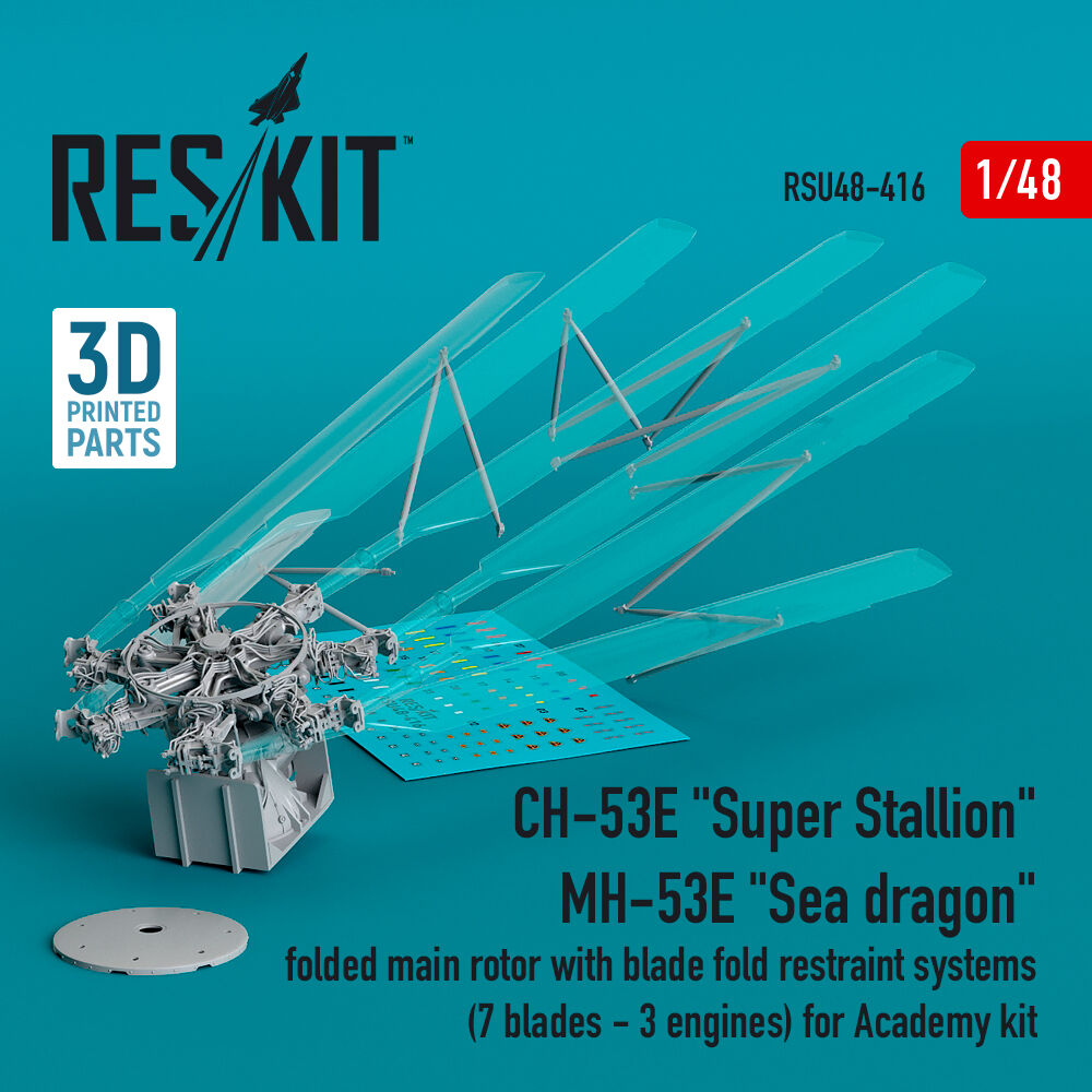 CH-53E Super Stallion, MH-53E Sea dragon folded main rotor with blade fold restraint systems (7 blades - 3 engines) for Academy kit (3D Printed)