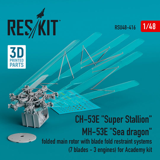 CH-53E Super Stallion, MH-53E Sea dragon folded main rotor with blade fold restraint systems (7 blades - 3 engines) for Academy kit (3D Printed)