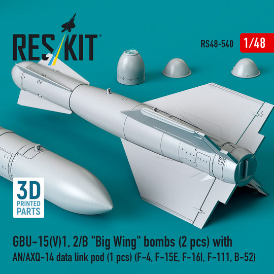 GBU-15(V)1, 2/B Big Wing bombs (2 pcs) with AN/AXQ-14 data link pod (1 pcs) (F-4, F-15E, F-16I, F-111, B-52) (3D Printed)