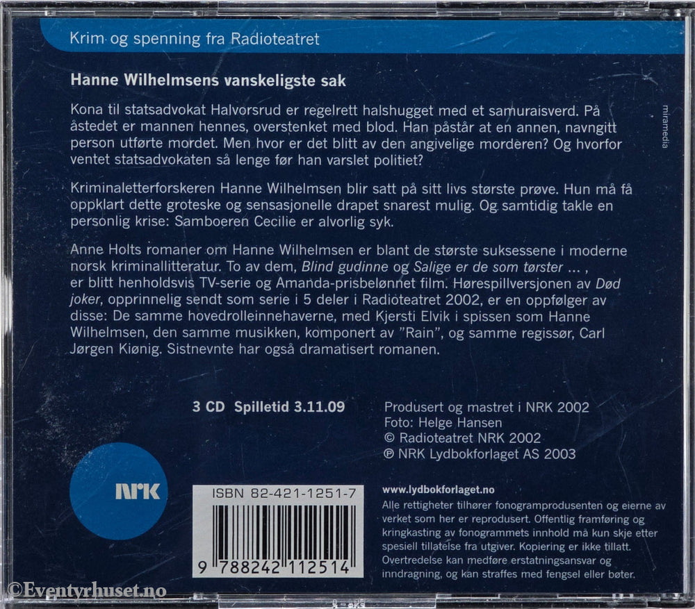 Død joker – Anne Holt. 1999. Lydbok på CD.