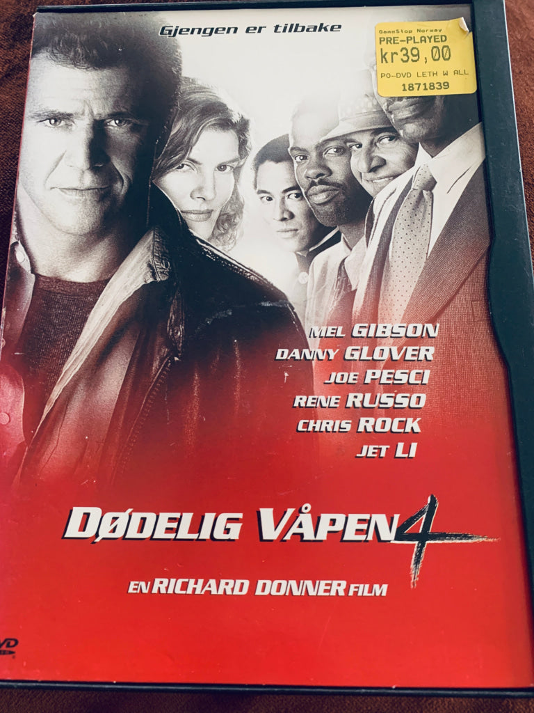 Dødelig Våpen 4. DVD snapcase.