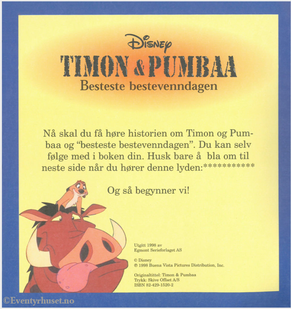 Download: 107 Disney Eventyrbånd - Timon & Pumbaa Besteste Bestevenndagen. Digital Lydfil Og Bok I