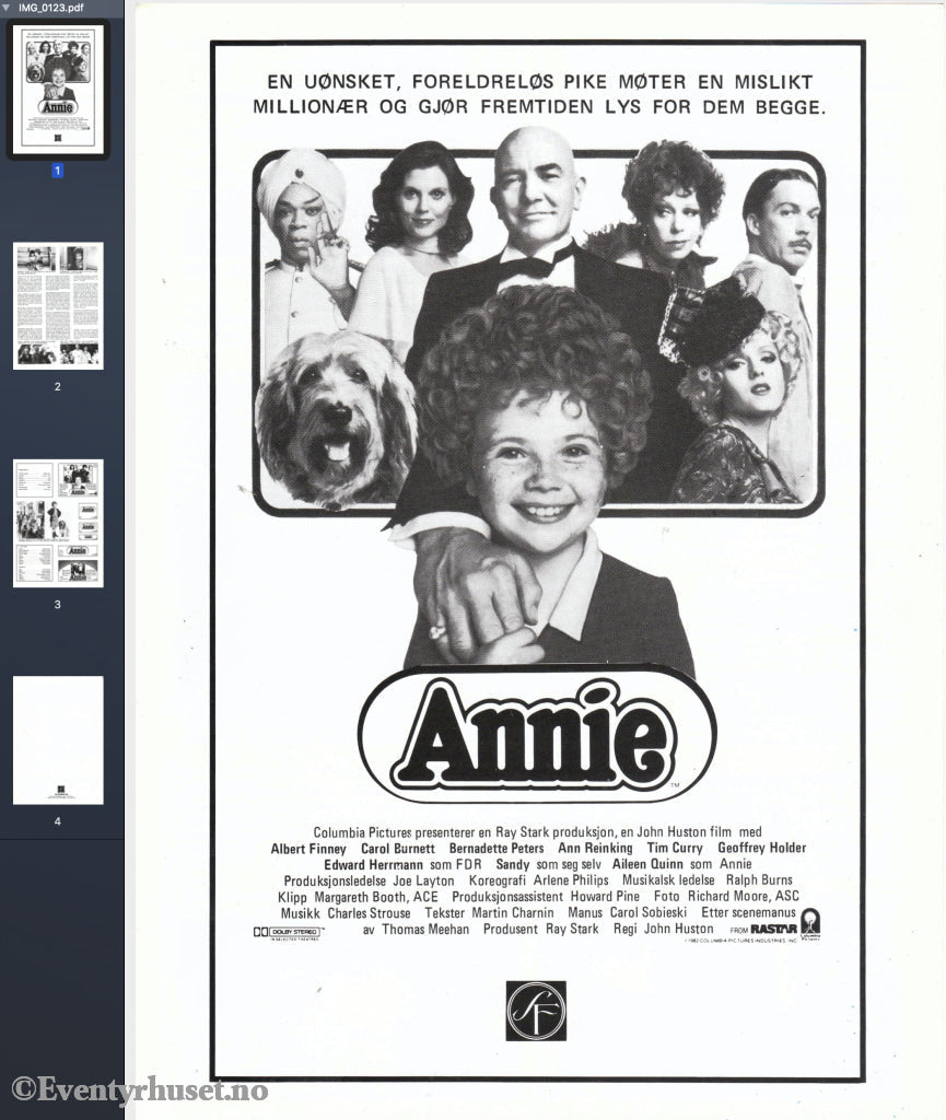 Download: Annie. Unik Brosjyre På 4 Sider Med Norsk Tekst (Vaskeseddel). Digital Fil I Pdf-Format.