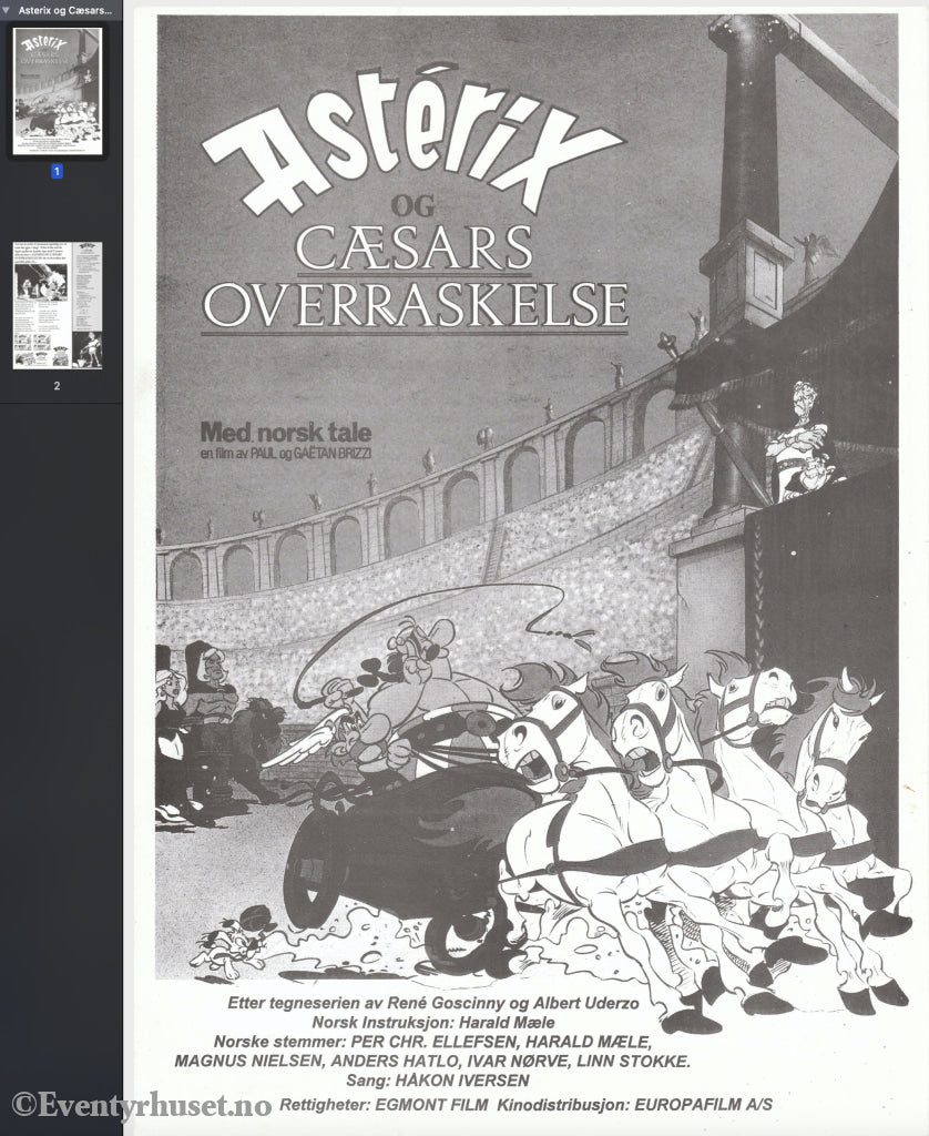 Download: Asterix Og Cæsars Overraskelse. Unik Brosjyre På 2 Sider Med Norsk Tekst (Vaskeseddel).