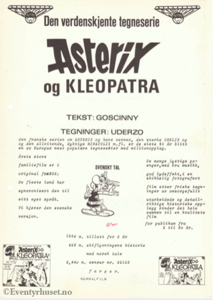 Download: Asterix Og Kleopatra. Unik Brosjyre På 1 Side Med Norsk Tekst (Vaskeseddel). Digital Fil I