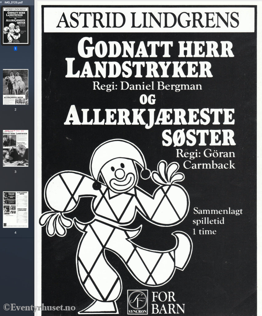 Download: Astrid Lindgren´s Godnatt Herr Landstryker Og Allerkjæreste Søster. Unik Brosjyre På 4
