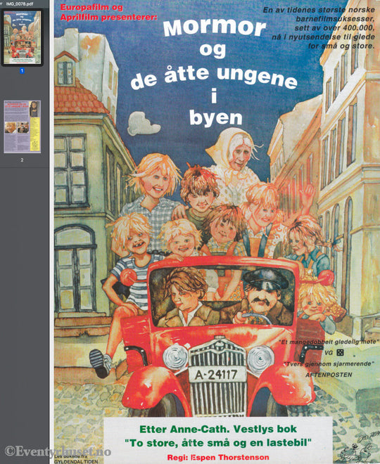 Download: Astrid Lindgren´s Mormor Og De Åtte Ungene I Byen. Unik Brosjyre På 2 Sider Med Norsk