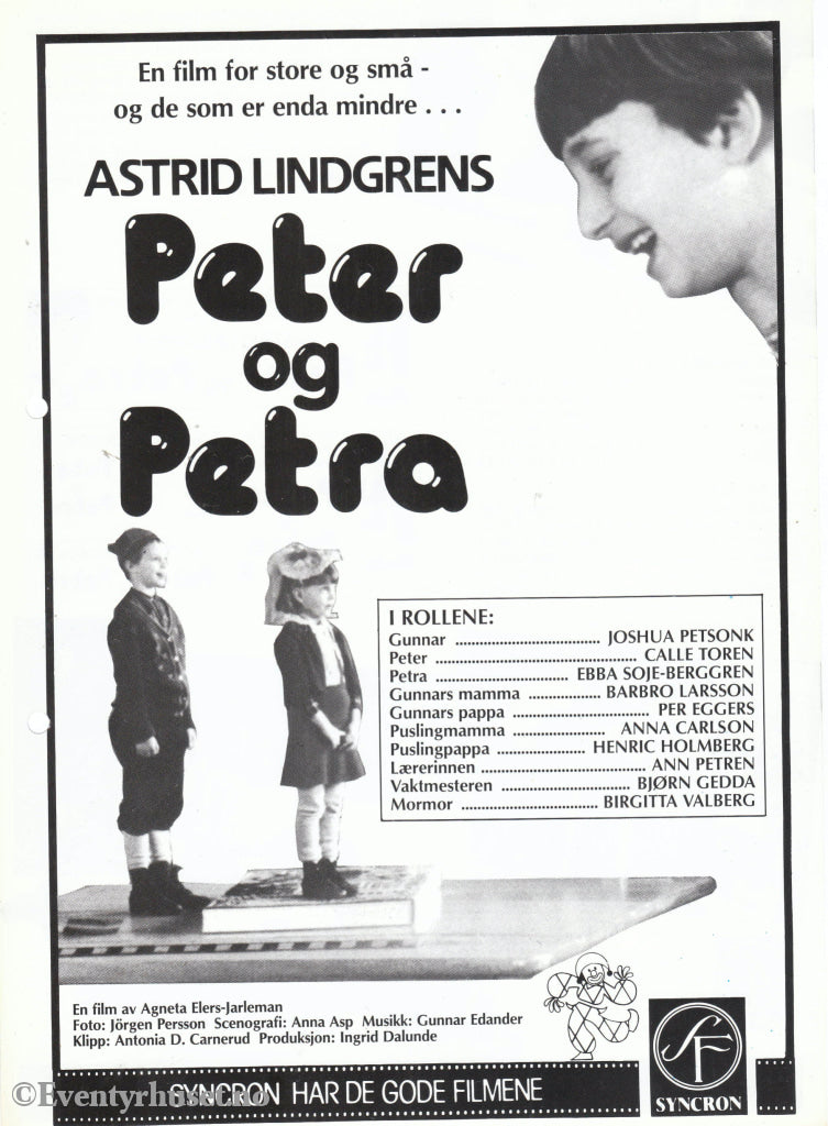 Download: Astrid Lindgren´s Peter Og Petra. Unik Brosjyre På 2 Sider Med Norsk Tekst (Vaskeseddel).