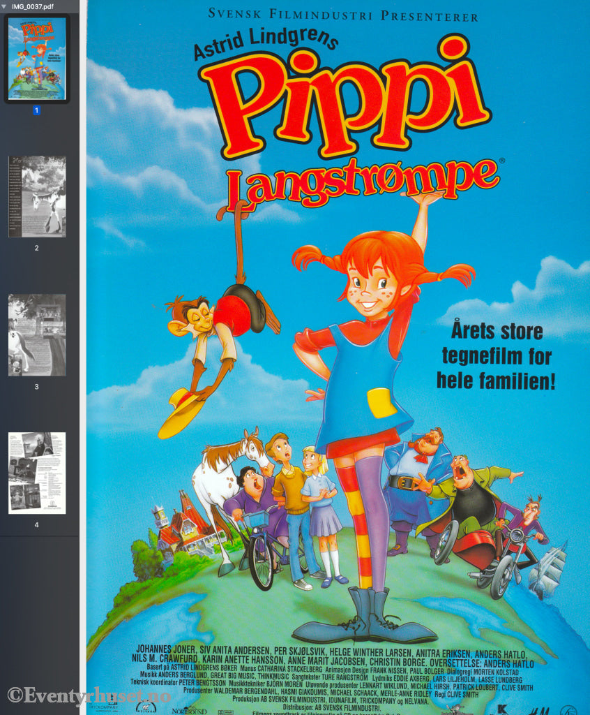 Download: Astrid Lindgren´s Pippi Langstrømpe. Unik Brosjyre På 4 Sider Med Norsk Tekst