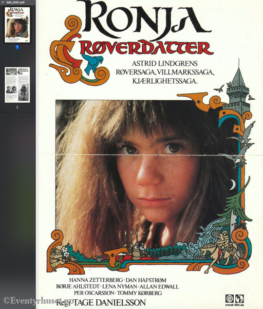 Download: Astrid Lindgren´s Ronja Røverdatter. Unik Brosjyre På 2 Sider Med Norsk Tekst