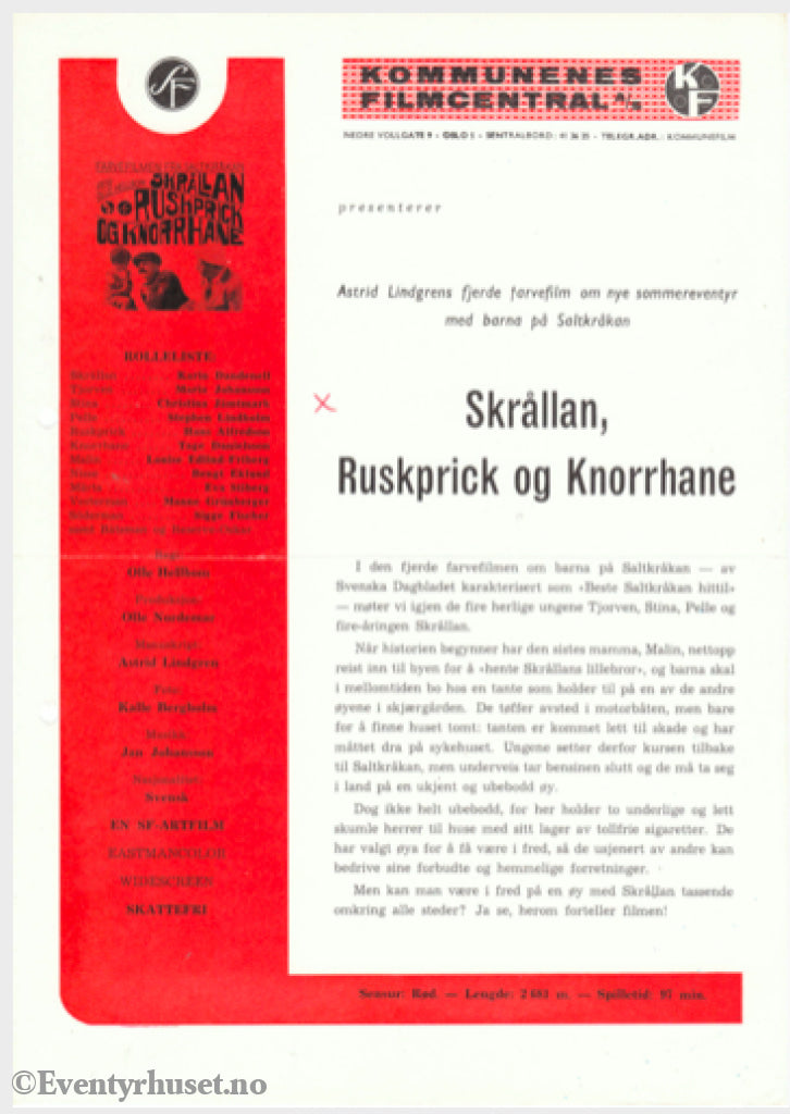 Download: Astrid Lindgren´s Skrållan Rusprick Og Knorrhane. Unik Brosjyre På 1 Side Med Norsk Tekst