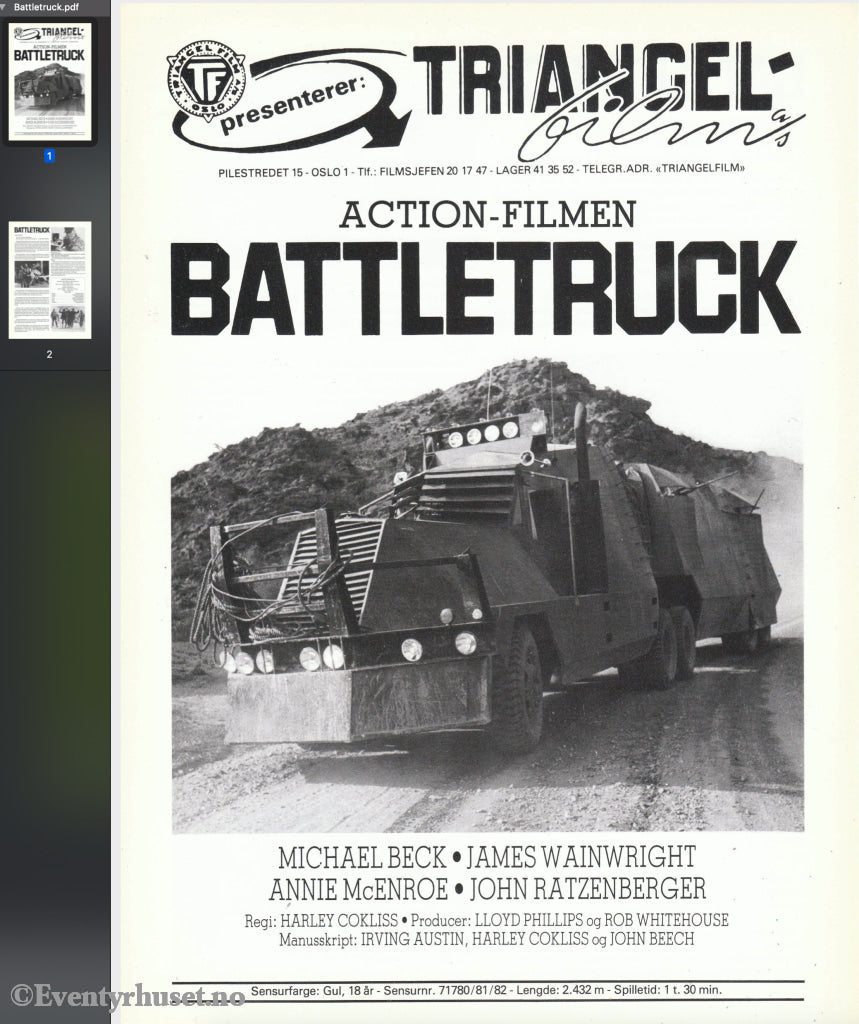 Download: Battletruck. Unik Brosjyre På 2 Sider Med Norsk Tekst (Vaskeseddel). Digital Fil I