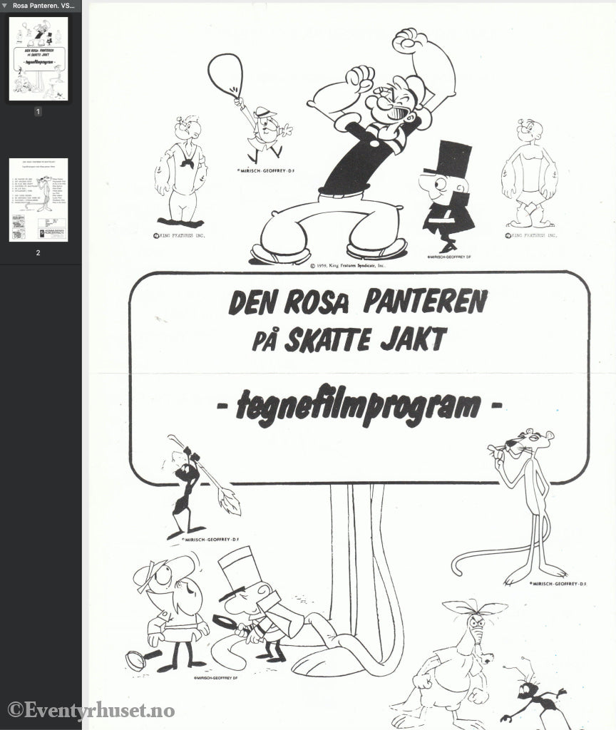 Download: Den Rosa Panteren På Skattejakt. Unik Brosjyre 2 Sider Med Norsk Tekst (Vaskeseddel).