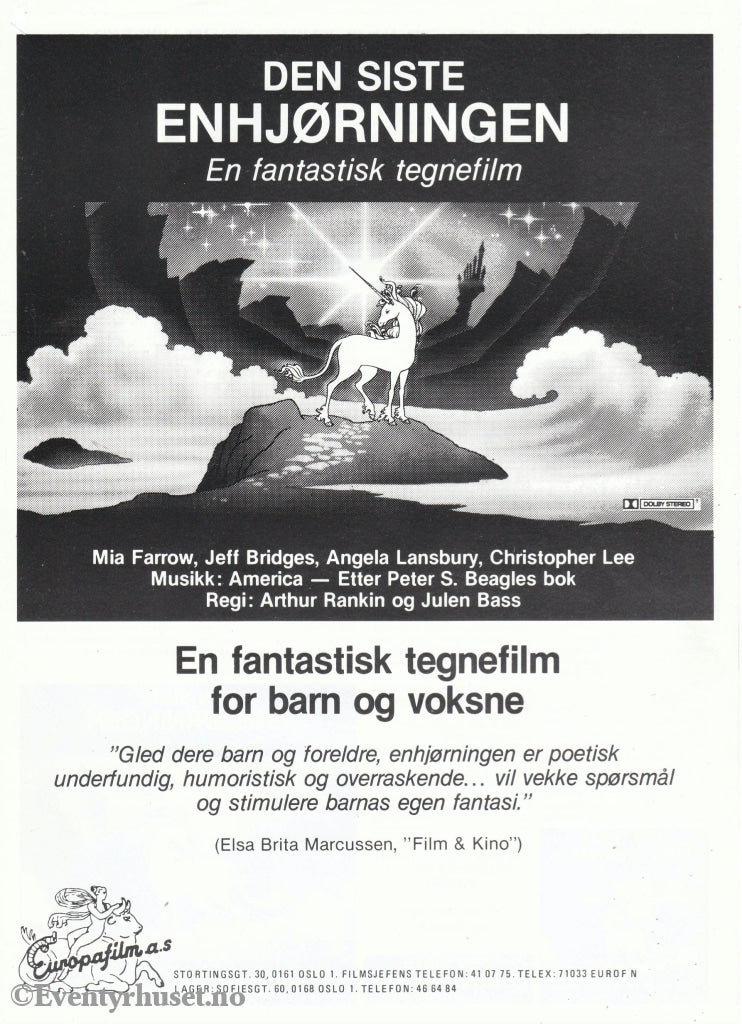 Download: Den Siste Enhjørningen. Unik Brosjyre På 2 Sider Med Norsk Tekst (Vaskeseddel). Digital