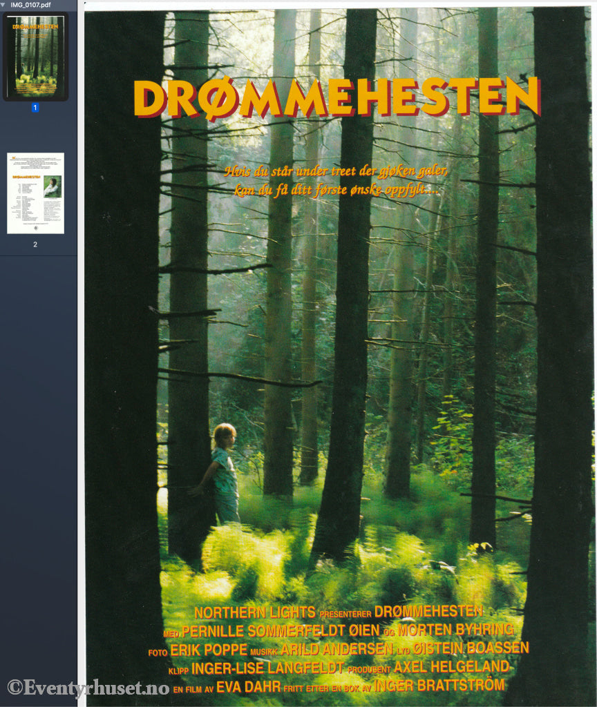 Download: Drømmehesten. Unik Brosjyre På 2 Sider Med Norsk Tekst (Vaskeseddel). Digital Fil I