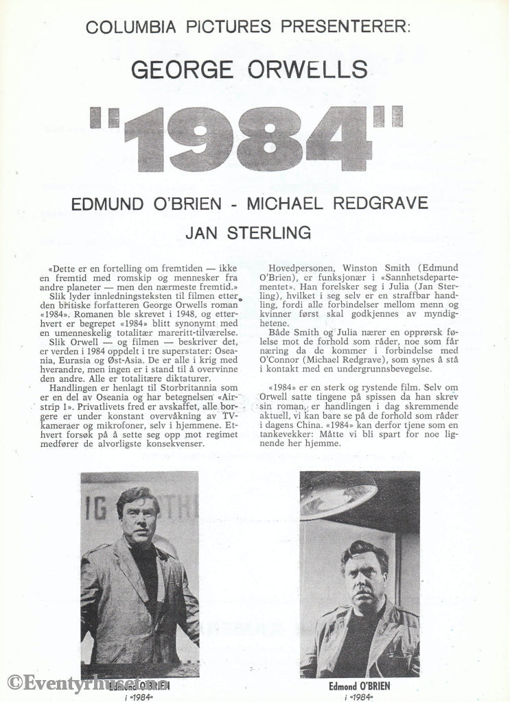 Download: George Orwells 1984. Unik Brosjyre På 2 Sider Med Norsk Tekst (Vaskeseddel). Digital Fil I