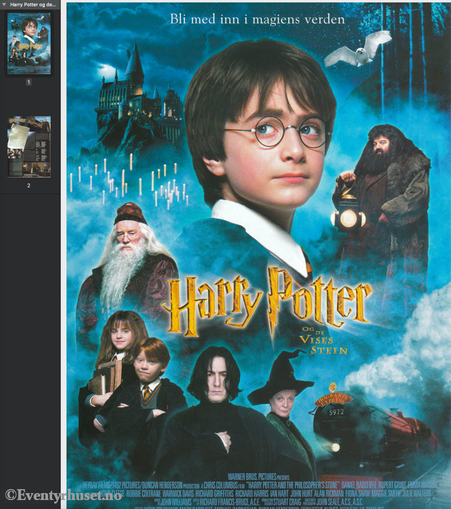 Download: Harry Potter Og De Vises Sten. Unik Brosjyre På 2 Sider Med Norsk Tekst (Vaskeseddel).