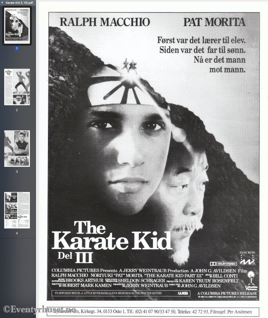 Download: Karate Kid Iii. Unik Brosjyre På 4 Sider Med Norsk Tekst (Vaskeseddel). Digital Fil I