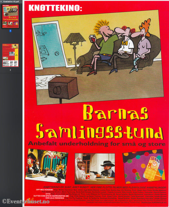 Download: Knøttekino: Barnas Samlingsstund. Unik Brosjyre På 2 Sider Med Norsk Tekst (Vaskeseddel).