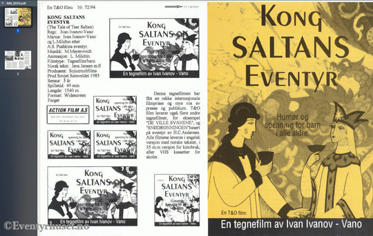 Download: Kong Saltans Eventyr. Unik Brosjyre På 2 Sider Med Norsk Tekst (Vaskeseddel). Digital Fil