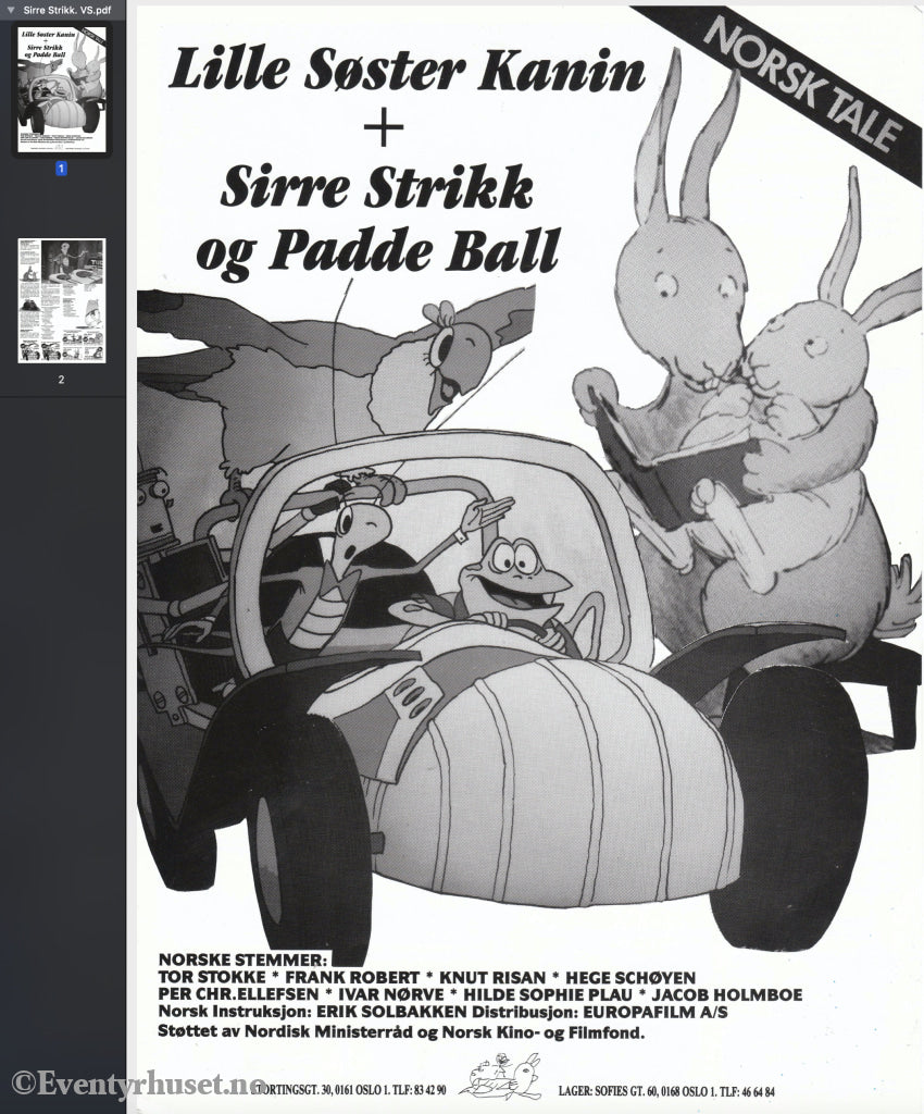 Download: Lille Søster Kanin + Sirre Strikk Og Padde Ball. Unik Brosjyre På 2 Sider Med Norsk Tekst