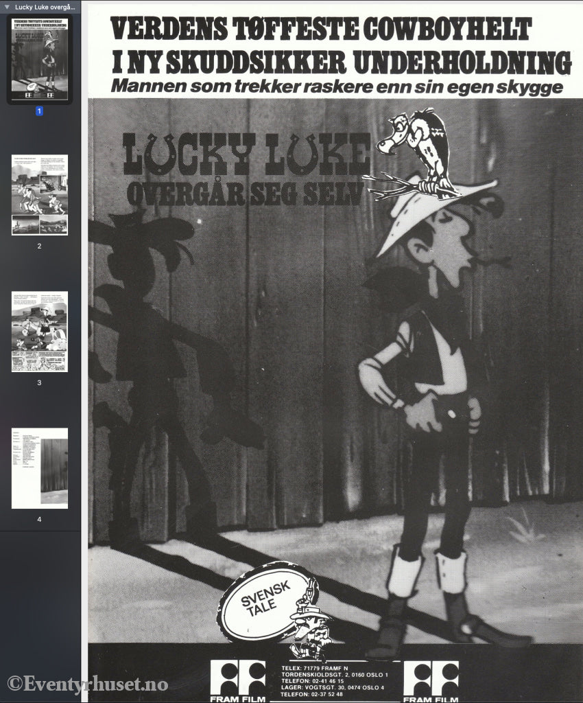 Download: Lucky Luke Overgår Seg Selv. Unik Brosjyre På 4 Sider Med Norsk Tekst (Vaskeseddel).
