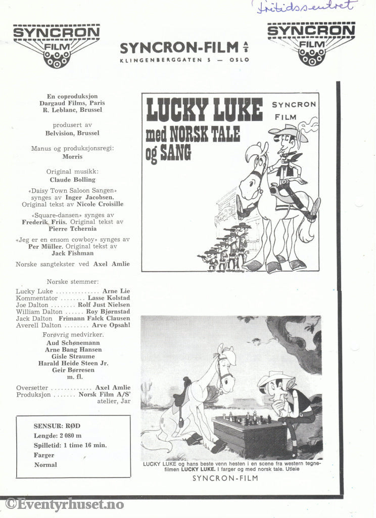 Download: Lucky Luke. Unik Brosjyre På 2 Sider Med Norsk Tekst (Vaskeseddel). Digital Fil I