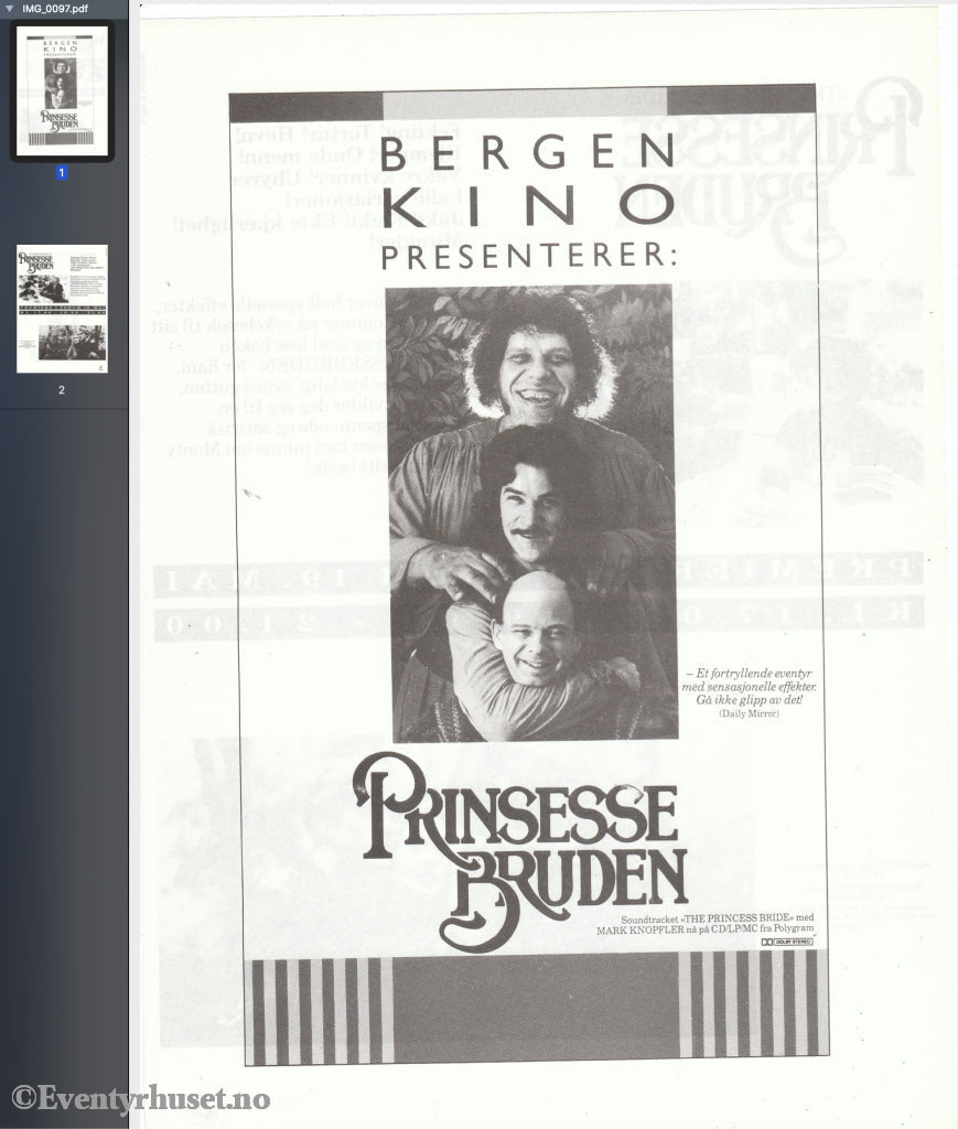 Download: Prinsessebruden. Unik Brosjyre På 2 Sider Med Norsk Tekst (Vaskeseddel). Digital Fil I