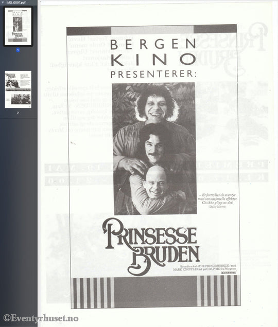 Download: Prinsessebruden. Unik Brosjyre På 2 Sider Med Norsk Tekst (Vaskeseddel). Digital Fil I