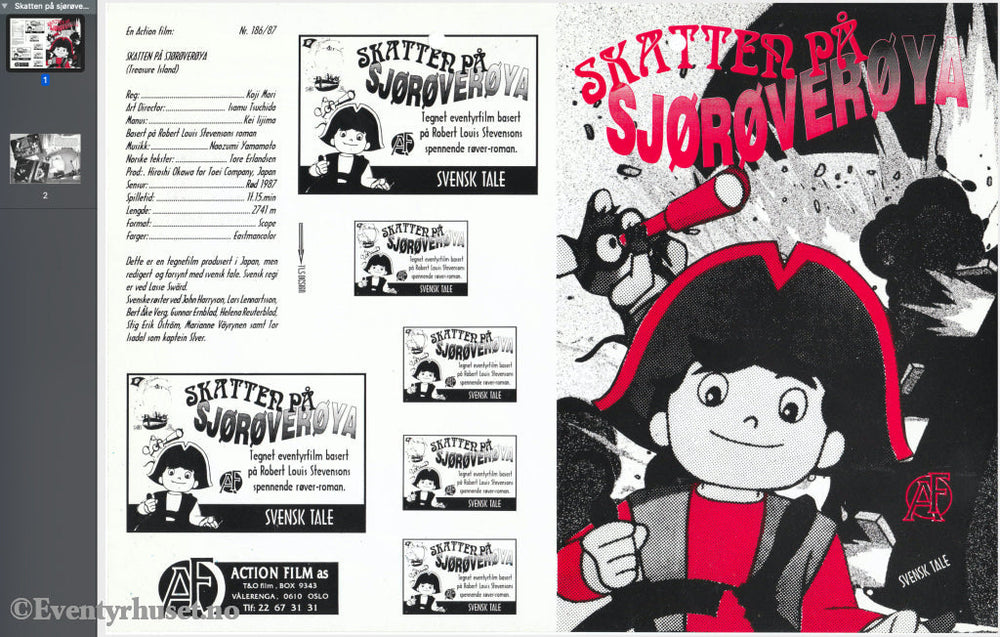 Download: Skatten På Sjørøverøya. Unik Brosjyre 2 Sider Med Norsk Tekst (Vaskeseddel). Digital Fil I
